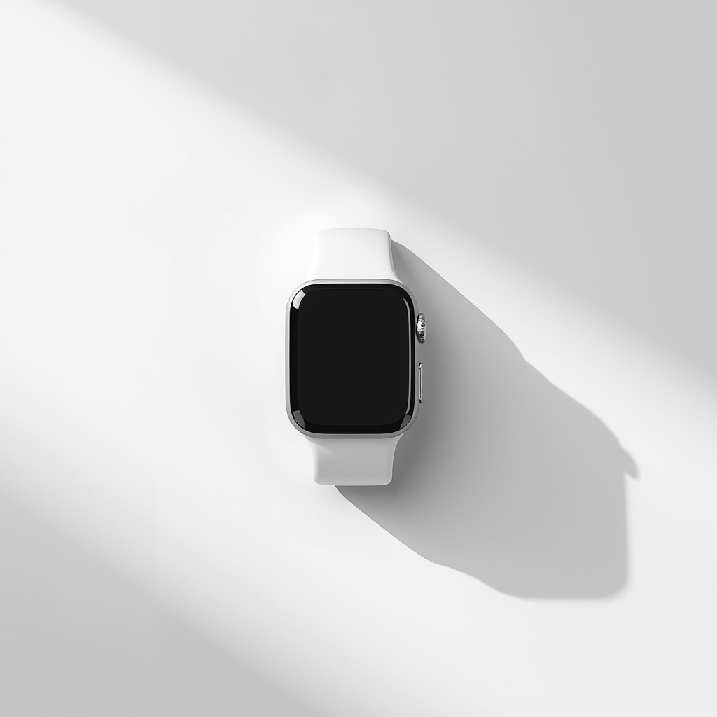 Minimalist product photography of a modern smartwatch,
white background, soft shadows,
professional studio lighting, high resolution,
commercial product photo
